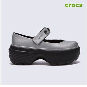 NEW Crocs Stomp Metallic Silver Studded Mary Jane Platform Clogs Size W11/M9